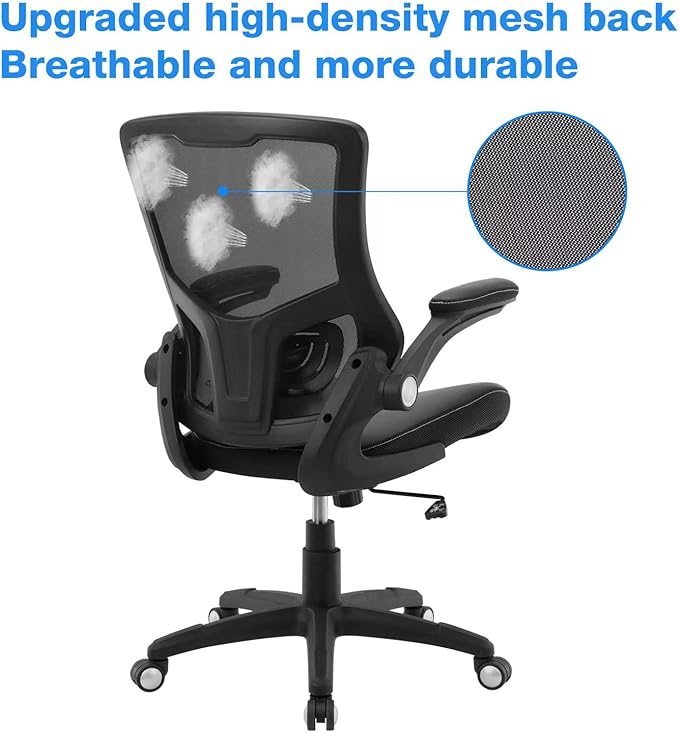 Office Chair Ergonomic Desk Chair, Computer PU Leather Home Office Desk Chair, Mesh Adjustable Lumbar Support Flip-up Armrests Executive Task Chair