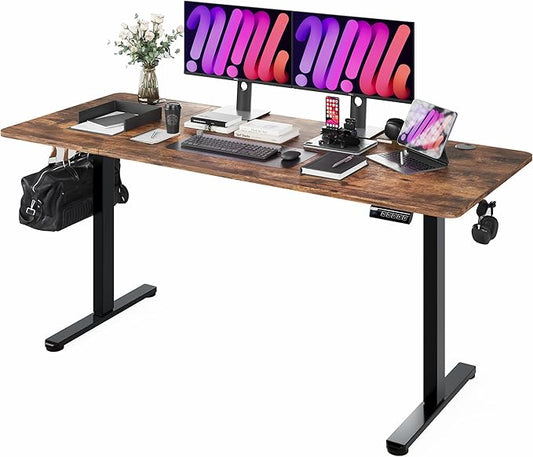 Monomi Electric Standing Desk, 71 x 31.5 inches Height Adjustable Desk, Ergonomic Home Office Sit Stand Up Desk with Memory Preset Controller (Rustic Brown Top/Black Frame)