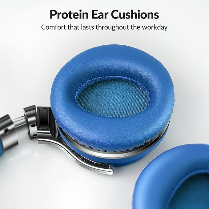 Silensys E7 Active Noise Cancelling Headphones Bluetooth Headphones with Microphone Deep Bass Wireless Headphones Over Ear, Comfortable Protein Earpads, 30 Hours Playtime for Travel/Work, Blue