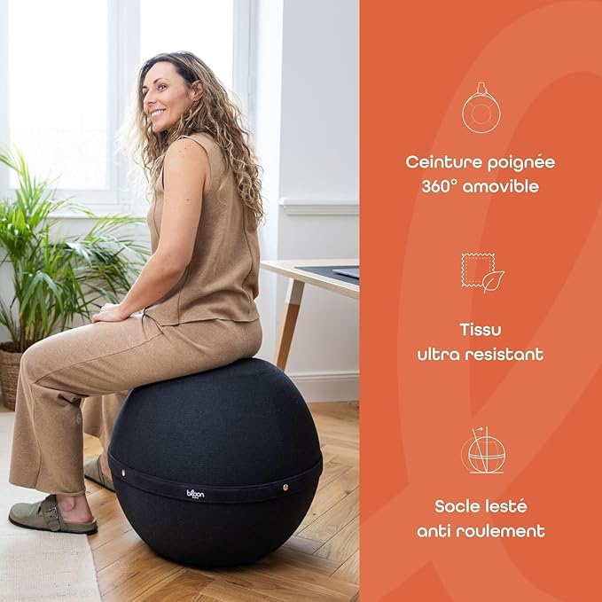 Bloon Paris Ergonomic Sitting Ball Chair - Premium Desk Chair for Home and Office with Active Seating - Durable & Stylish Balance Ball Chair - Trufa - XL Size