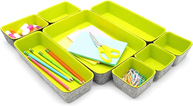 Welaxy desk drawer organizer tray dividers small felt storage bin sturdy but soft for office suppliers entryway catchall key holder makeup crafts pens decluttering 8-piece (Spring Green)