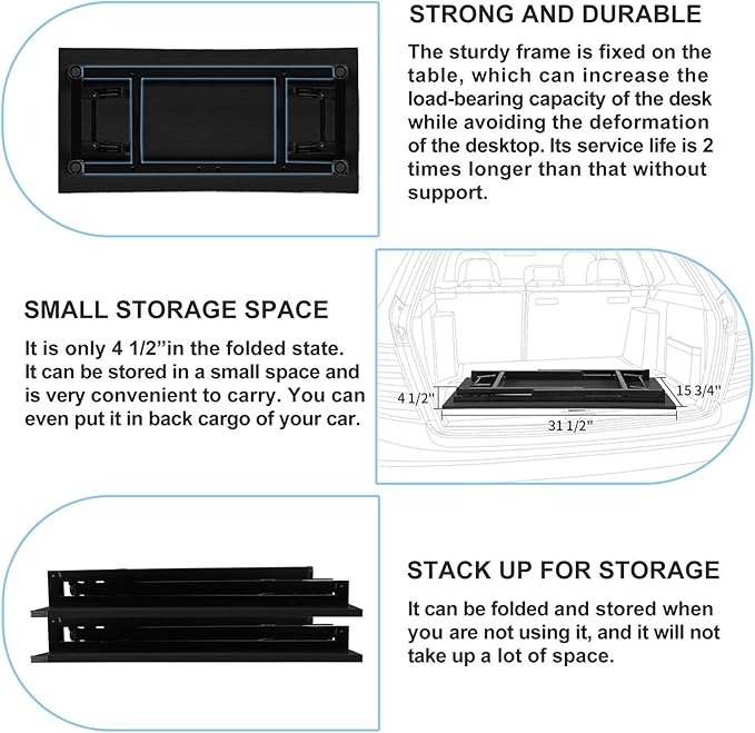 Need Folding Desk - 31 1/2" No Assembly Foldable Small Computer Table,Sturdy and Heavy Duty Writing Desk for Small Spaces, Black&Black Frame