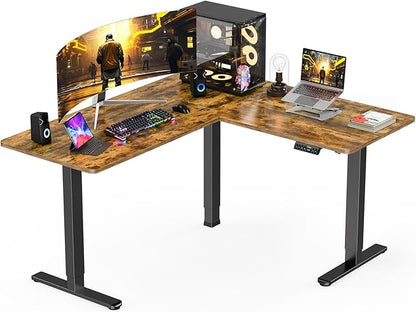 ErGear 63" Dual Motor L Shaped Standing Desk, 28"-46" Electric Height Adjustable, 2 Assembly Options to Fit Room Corner, Suitable for Sitting or Standing Up for Working or Gaming from Home, Vintage