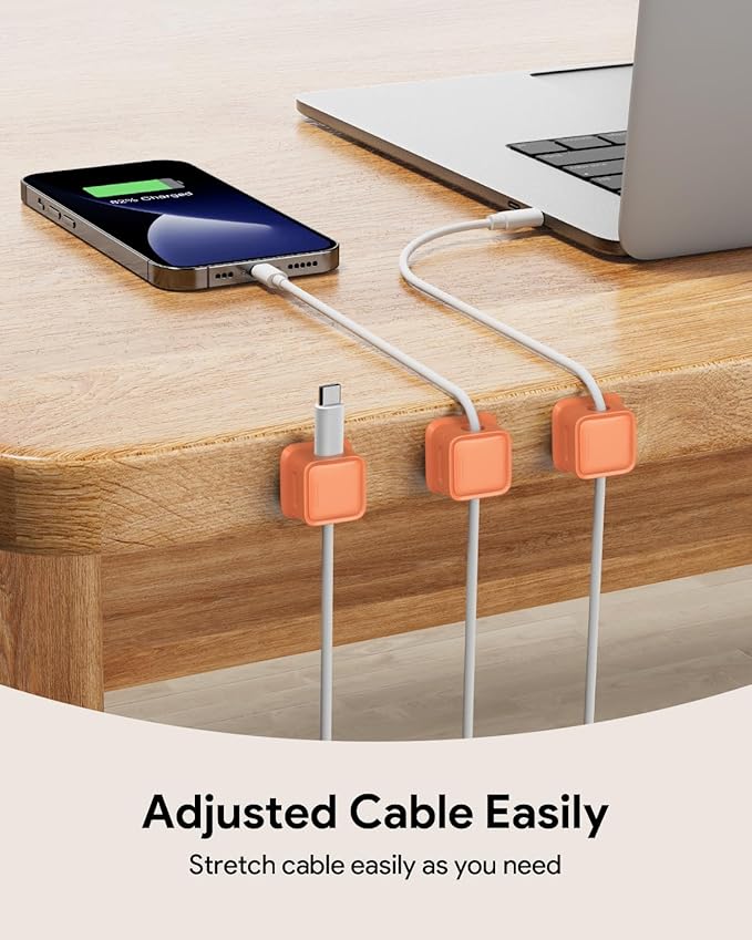 8 Pack Magnetic Cord Organizer, Easy Secure Adhesive Cable Management, Wire Holder Keeper Organizer Management, Hide Or Organize Phone USB Charger Cable for Home,Office,Car,Desk,Nightstand-Orange