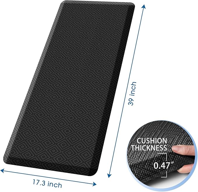 Mattitude Kitchen Mat Cushioned Anti-Fatigue Floor Mat Waterproof Non-Slip Mats and Rugs Standing and Comfort Desk Mats for House Sink Office Laundry (Black, 17.3"x39")