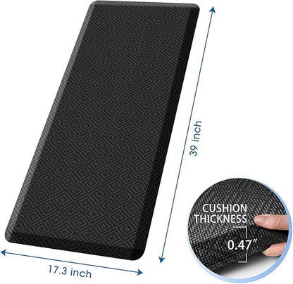 Mattitude Kitchen Mat Cushioned Anti-Fatigue Floor Mat Waterproof Non-Slip Mats and Rugs Standing and Comfort Desk Mats for House Sink Office Laundry (Black, 17.3"x39")