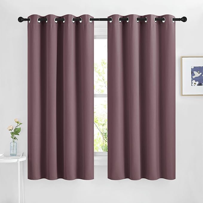 NICETOWN Dry Rose Bedroom Curtains 63 inch Length 2 Panels Set, Solid Thermal Insulated Grommet Light Blocking Blackout Curtains & Drapes Sound Dampening for Living Room, W46 x L63