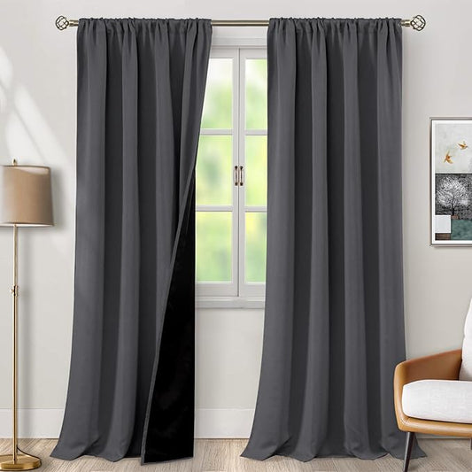 BGment Long Blackout Curtains for Living Room 95 Inch Length, Full Room Darkening Thermal Insulated Noise Reducing Bedroom Window Curtains with Rod Pocket, 2 Panels, Each 55 Inch Wide, Dark Grey