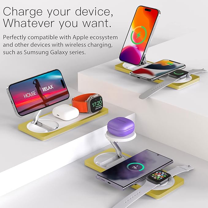 3-in-1 Charging Station for Apple Devices: Used for iPhone and Watch Charging Station with Magsafe Charger Stand, Wireless Charger for iPhone15/14/13/12, Apple Watch 1-9/Ultra, AirPods 3 Pro