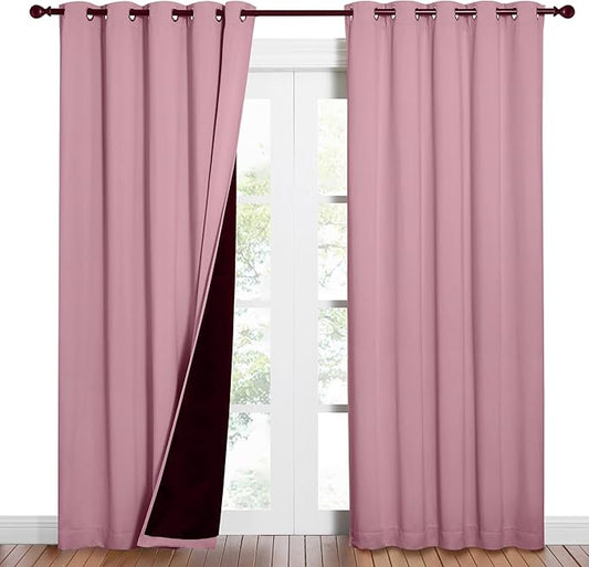 NICETOWN Crystal Pink Full Shade Curtain Panels, Pair of Energy Smart & Noise Blocking Out Blackout Drapes for Dining Room Window, Thermal Insulated Guest Room Lined Window Dressing(62 x 84 inch)