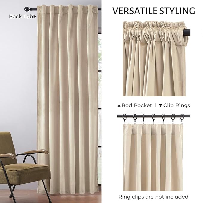 Topfinel Beige Velvet Curtains 94 Inches Long for Bedroom Back Tab Blackout Ivory Birch Neutral Boho Sour Cream Ecru White Drapes for Living Room 84 Inch Length 2 Panels,52x94,Beige