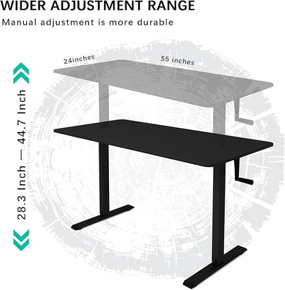 Whole Piece Desktop Manual Standing Desk Adjustable Height- Crank Stand Up Desk, Sit Stand Desk with Frame Computer Desk