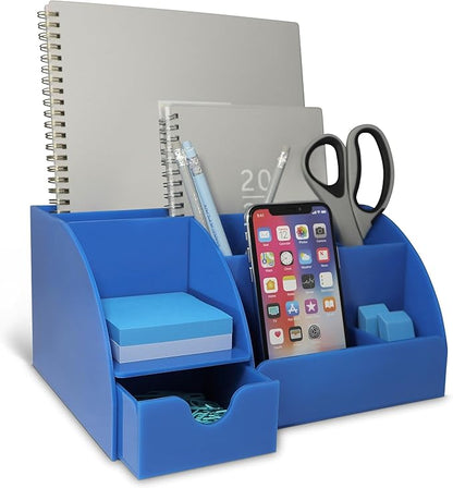 Blue Desk Organizer, 9 Compartments, Office Supplies and Desk Accessories Organizer, Pen Holder Decor Desktop (Blue)