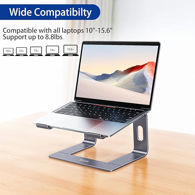 BESIGN LS03 Aluminum Laptop Stand, Ergonomic Detachable Computer Stand, Riser Holder Notebook Stand Compatible with MacBook Air Pro, Dell, HP, Lenovo More 10-15.6" Laptops, Space Gray