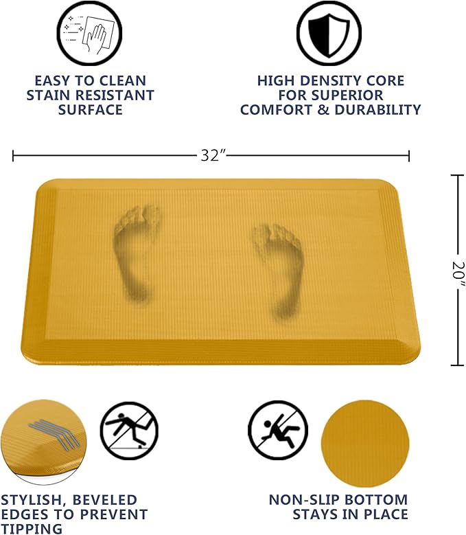 ComfiLife Anti Fatigue Floor Mat – 3/4 Inch Thick Perfect Kitchen Mat, Standing Desk Mat – Comfort at Home, Office, Garage – Durable – Stain Resistant – Non-Slip Bottom (20" x 32", Mustard)