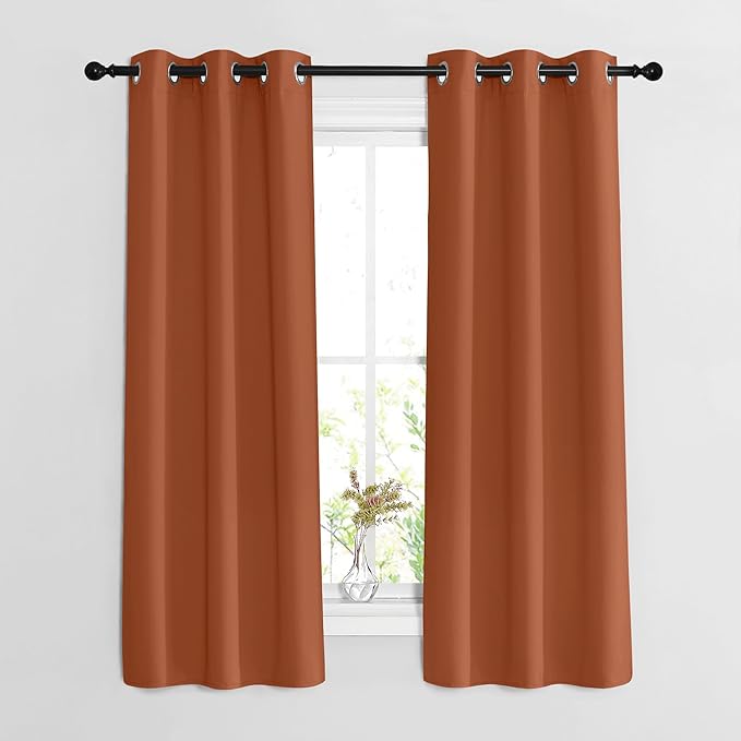 NICETOWN Blackout Burnt Orange Curtains 63 inch Length 2 Panels - Grommet Top Room Darkening Thermal Curtains Sound Reducing Window Treatments for Bedroom/Kid Room, W37 x L63