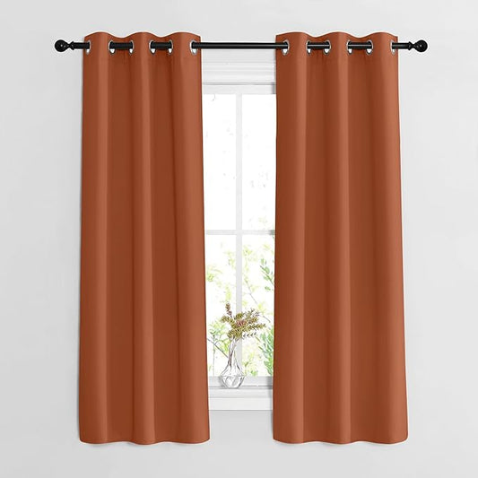 NICETOWN Blackout Burnt Orange Curtains 63 inch Length 2 Panels - Grommet Top Room Darkening Thermal Curtains Sound Reducing Window Treatments for Bedroom/Kid Room, W37 x L63