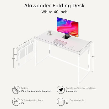 Folding Desk 40 Inch - Small Foldable Desk for Small Space Minimalist, Space Saving Collapsible Compact Desk Portable Table for Craft, Writing, Study and Work (No Assembly Required)