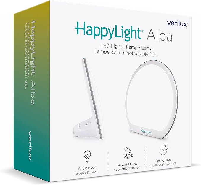 Verilux HappyLight Alba - New Round UV-Free LED Therapy Lamp, Bright White Light with 10,000 Lux, Adjustable Brightness, Color, and Countdown Timer