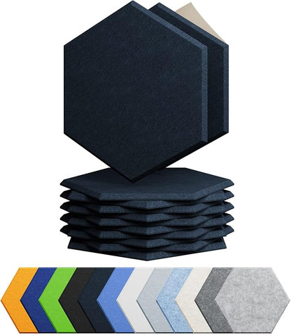 12 Pack Acoustic Panels Self Adhesive Sound Proof Foam, High Density Sound Acoustic Panel, 12X10.23X0.4 Inch Hexagon Panels in Home, Office, Reccording Room, Studio,and more(Dark Blue)