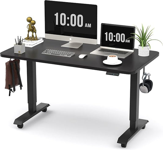 Monomi Electric Height Adjustable Standing Desk, 48x24 Inches, Ergonomic Home Office Sit/Stand Up Desk (Black Steel Frame/Black Top)