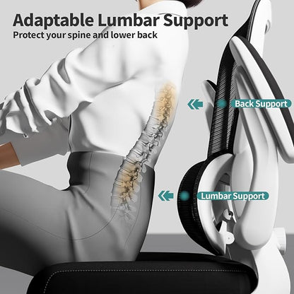 Office Chair - Ergonomic Desk Chair with Adjustable Lumbar Support, Mesh Computer Chair, Executive Chair for Home Office Comfortable Lumbar Support (White+Black)