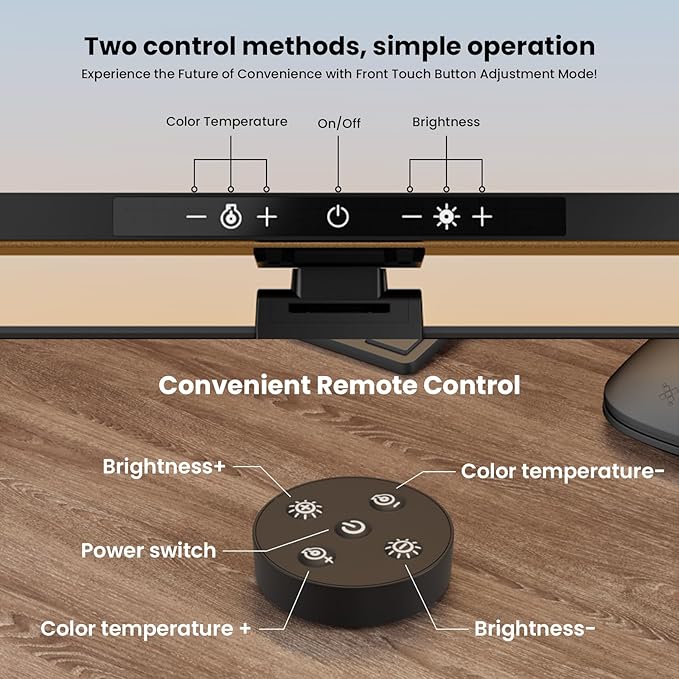 Monitor Light Bar with Remote Control, USB Computer Monitor Lamp, Eye-Care Screen Light Bar, Adjustable Color Temperature, Stepless Dimming, No Screen Glare Desk lamp Home Office Game