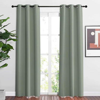 NICETOWN Blackout Sage Green Curtains for Bedroom - Chic Thermal Insulated Grommet Room Darkening Window Treatments Sound Reducing Window Drapes for Living Room (2 Panels, W37 x L84)