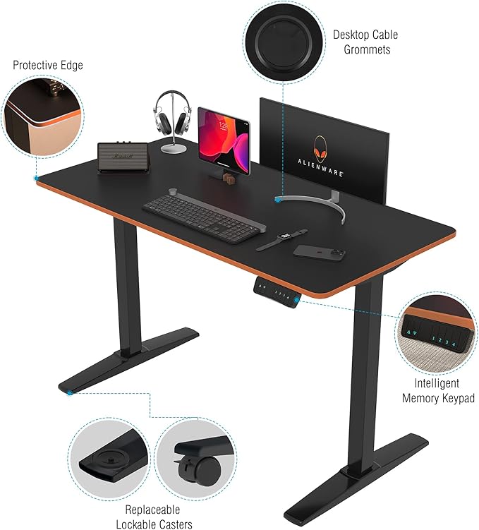 Monomi Height Adjustable Electric Standing Desk, 48 x 24 Inches Sit Stand up Desk, Memory Computer Home Office Desk (Black Frame+ Black Top)