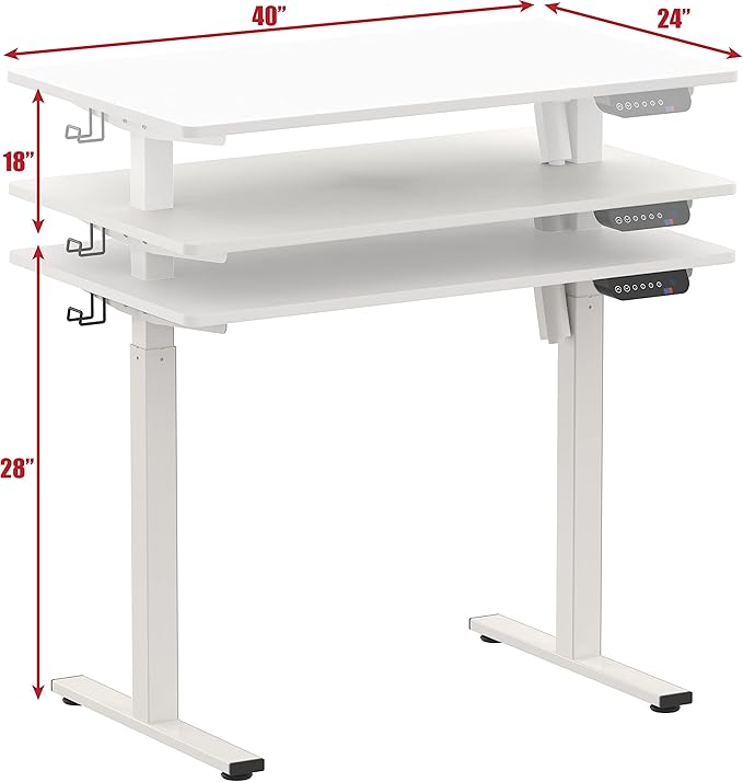 SHW Electric Height Adjustable Desk with Memory Preset, 40 x 24 Inches, White