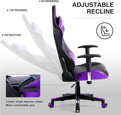 GTRACING Gaming Chair, Ergonomic Office Computer Chair with Lumbar & Headrest Support, Swivel Video Game Chair with Height & Armrest Adjustable for Adults, Purple