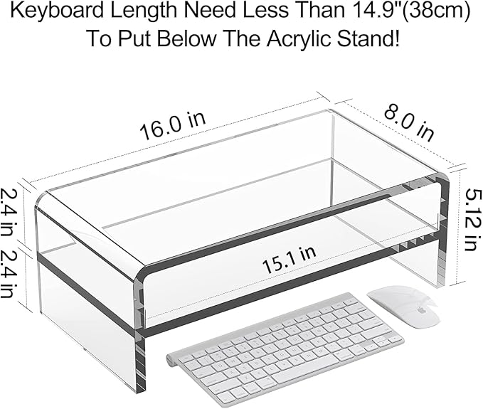 Clear Acrylic Monitor Stand Riser 2 Tier, 5.12 Inches High Clear Computer Desk Organizer Shelf for Multi Media PC Storage Laptop