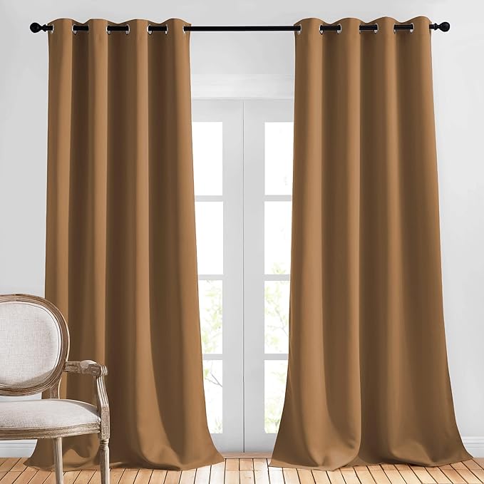 NICETOWN Blackout Curtains 108 inches Length - Grommet Thermal Insulated Window Treatments Solid Panels for Living Room/Bedroom, Gold Brown, W52 x L108, 2 Panels