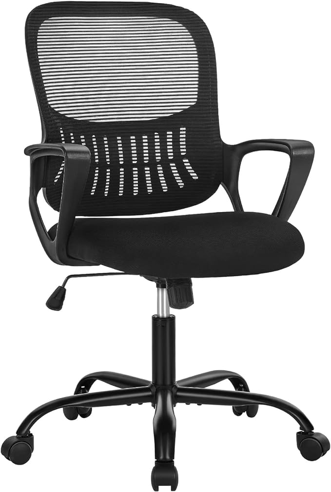 SMUG Office Chair, Mid Back Computer Ergonomic Mesh Desk with Larger Seat, Executive Height Adjustable Swivel Task with Lumbar Support and Armrests for Women Adults