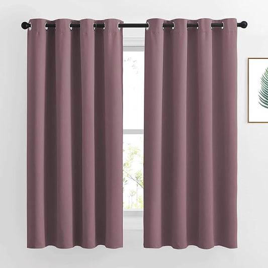 NICETOWN Bedroom Curtains 63 inch Length 2 Panels - Grommet Top Blackout Room Darkening Sound Reduction Cold & Heat Reducing Privacy Thermal Drapes for Living Room, Dry Rose, W52 x L63