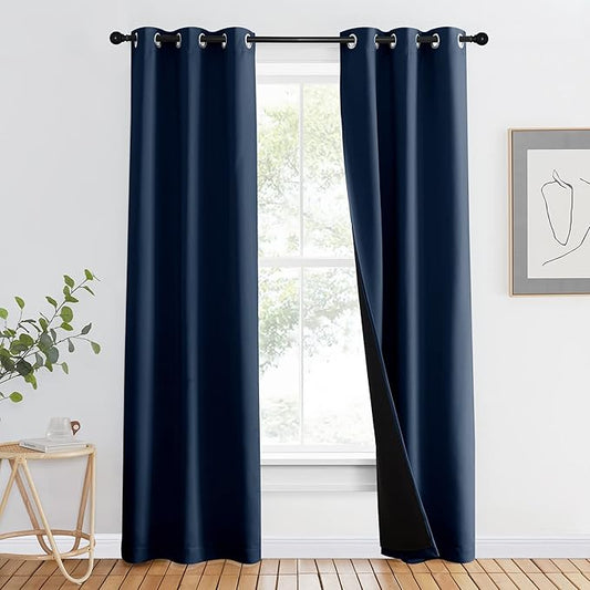 NICETOWN 100% Blackout Curtain Set, Thermal Insulated & Energy Efficiency Window Draperies for Guest Room, Full Shading Panel for Shift Worker and Light Sleepers, Navy Blue, 37W x 84L, 1 PC