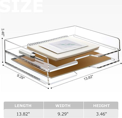 2 Pack- Stackable Paper Letter Tray, Enlarged A4 File Tray Desk Organizer, Acrylic Desk Organizers and Accessories Sorter Tray, Clear Workspace Office Supplies Organizers, 13.78inx9.25inx3.62in