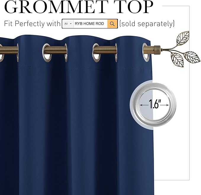 RYB HOME Room Divider Curtains, Solid Heavy Duty Blackout Drapes Soundproof Large Window Treatment for Bedroom Dining Hall Shared Area, W 150 x L 108 inches, Navy Blue, 1 Panel