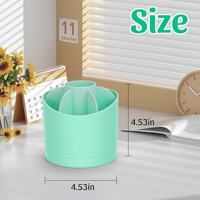 Desk Organizer,360 Degree Rotating Pen Holder for Desk,Nordic Style Pencil Organizer Cup,Modern Office Desk Accessories with 7 Slots Caddy for Desktop,School,Home,Cosmetics(Green)