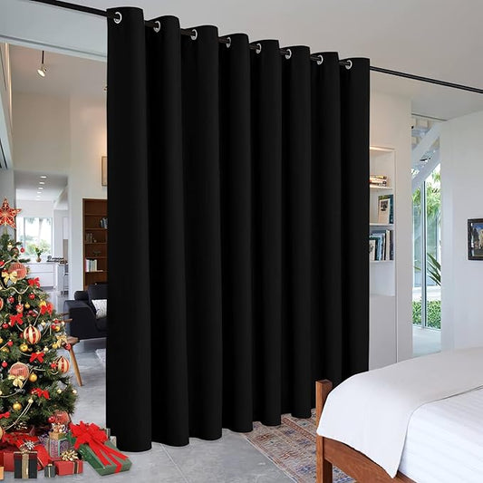 RYB HOME Extra Wide Long Curtain Privacy Office Space Divider Wall Panel, Portable Grommet Room Divider Curtain for Patio Sliding Glass Door Pool House, 9 ft Tall x 15 ft Wide, Black, 1 Pack