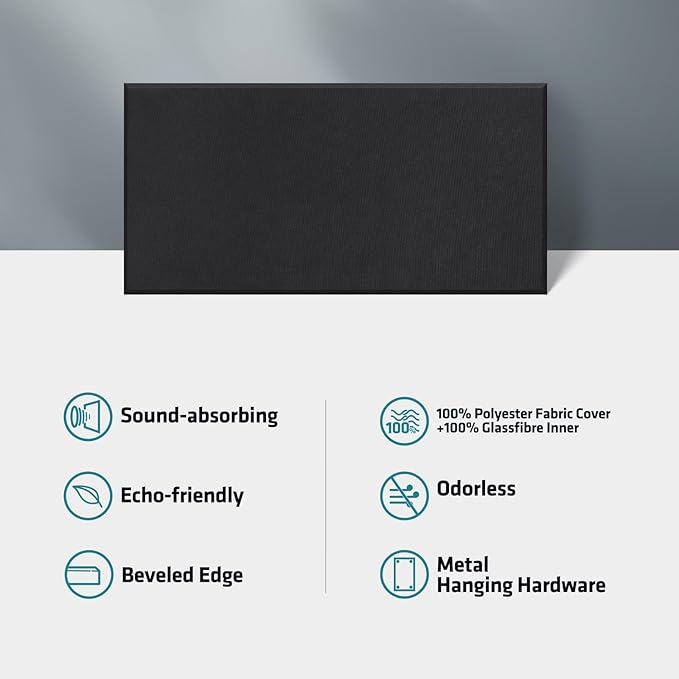 UMIACOUSTICS 2 PCS Acoustic Panel, 47.2" x 23.6" x 2" Fiberglass Sound Proof Wall Panels, Sound Absorbing Panels for Studios, Office, Home Theater. Black