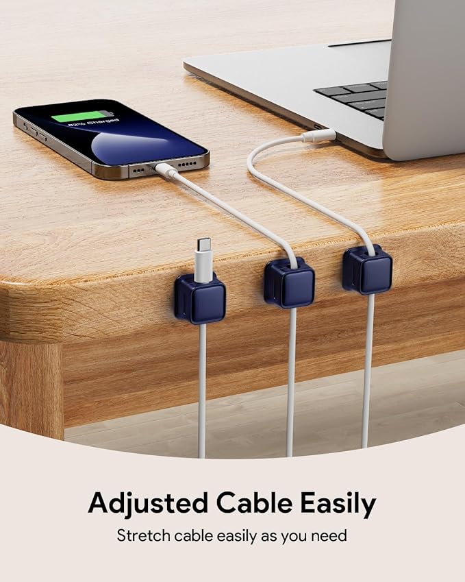 12 Pack Magnetic Cord Organizer, Easy Secure Adhesive Cable Management, Wire Holder Keeper Organizer Management, Hide Or Organize Phone USB Charger Cable for Home,Office,Car,Desk,Nightstand-Dark Blue