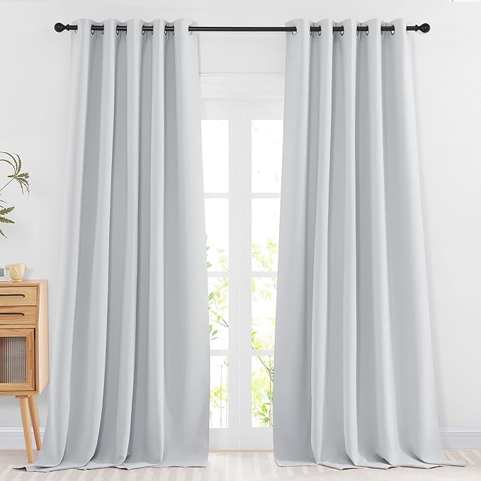 NICETOWN Room Darkening Curtains Extra Long 102 Inches - Grommet Thermal Insulated Weighted Window Drapes Sound Reducing for Living Room/Farmhouse (W66 x L102, Greyish White, 2 Panels)