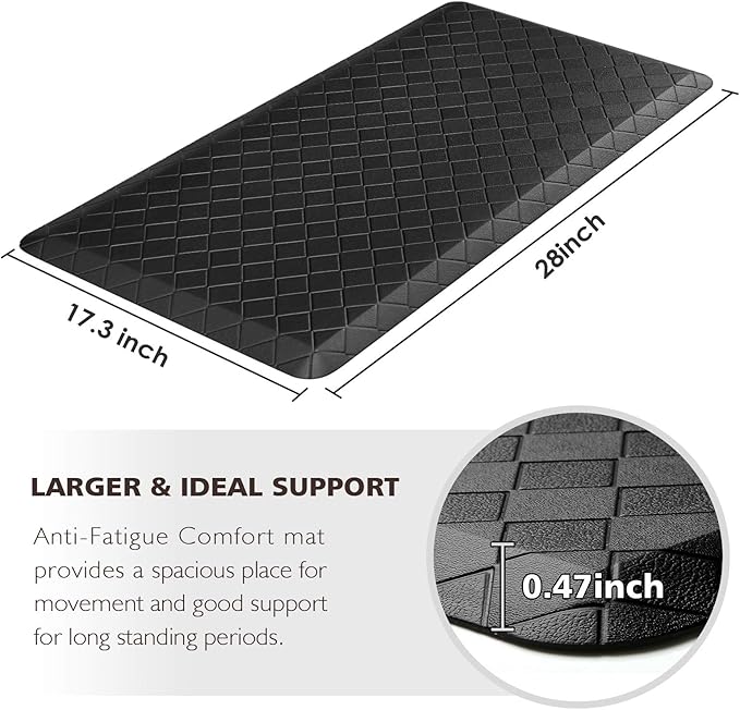 HappyTrends Floor Mat Cushioned Anti-Fatigue ,17.3"x28",Thick Waterproof Non-Slip Mats and Rugs Heavy Duty Ergonomic Comfort Rug for Kitchen,Floor,Office,Sink,Laundry,Black