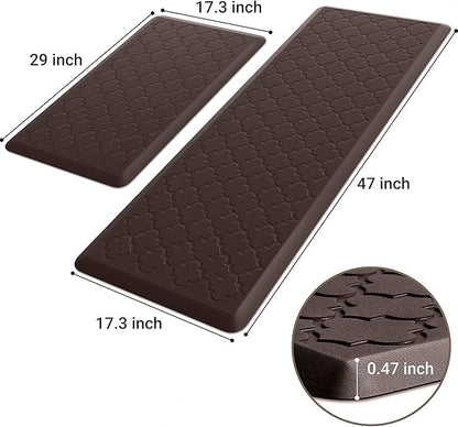 Kitchen Mat [2 PCS] Cushioned Anti-Fatigue Floor Mat, Waterproof Non-Skid Ergonomic Comfort Foam Rugs, Standing Mat for Kitchen, Floor,Office, Sink, Laundry(Chocolate)