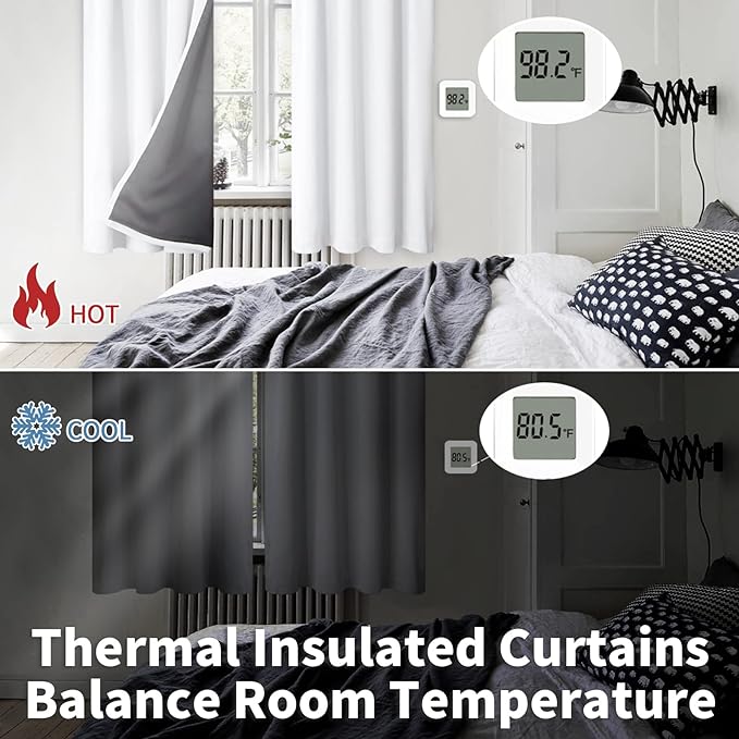 BGment White Blackout Curtains for Bedroom 63 Inch Length, Thermal Insulated Full Room Darkening Soundproof Bedroom Window Curtains with Rod Pocket, 2 Panels, Each Wide Panel 60 Inch