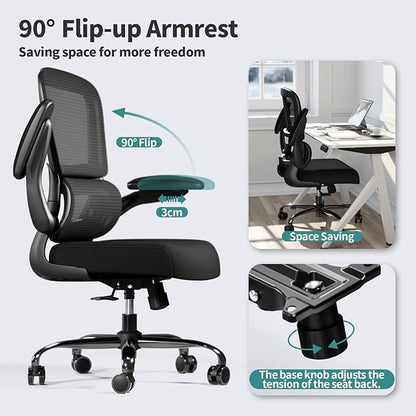 Office Chair - Ergonomic Desk Chair with Adjustable Lumbar Support, Mesh Computer Chair, Executive Chair for Home Office Comfortable Lumbar Support (Black)