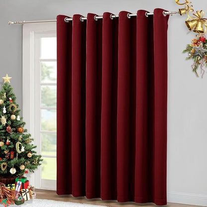 NICETOWN Christmas Sound Blocking Room Dividers Curtains Screens Partitions, Function Thermal Blackout Patio Door Panel, Sliding Door Insulated Wide Curtains, 8.3ft Wide x 7ft Long, Burgundy Red