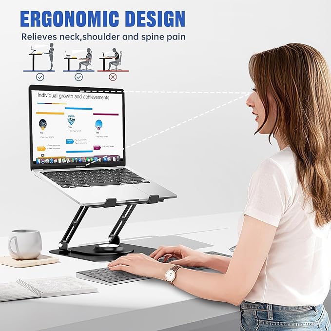 Laptop Stand for Desk, Adjustable Computer Stand with 360° Rotating Base, Ergonomic Laptop Riser for Collaborative Work, Foldable & Portable Laptop Stand, fits for All 10-16" Laptops