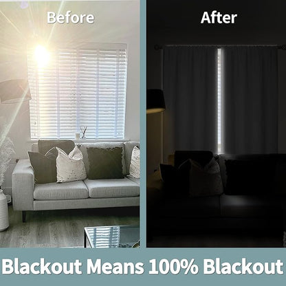 BGment 100% Blackout Curtains for Bedroom with Black Liner, Double Layer Full Room Darkening Thermal Insulated and Noise Reducing Rod Pocket Curtain (55 x 84 Inch, Pure White, 2 Panels)